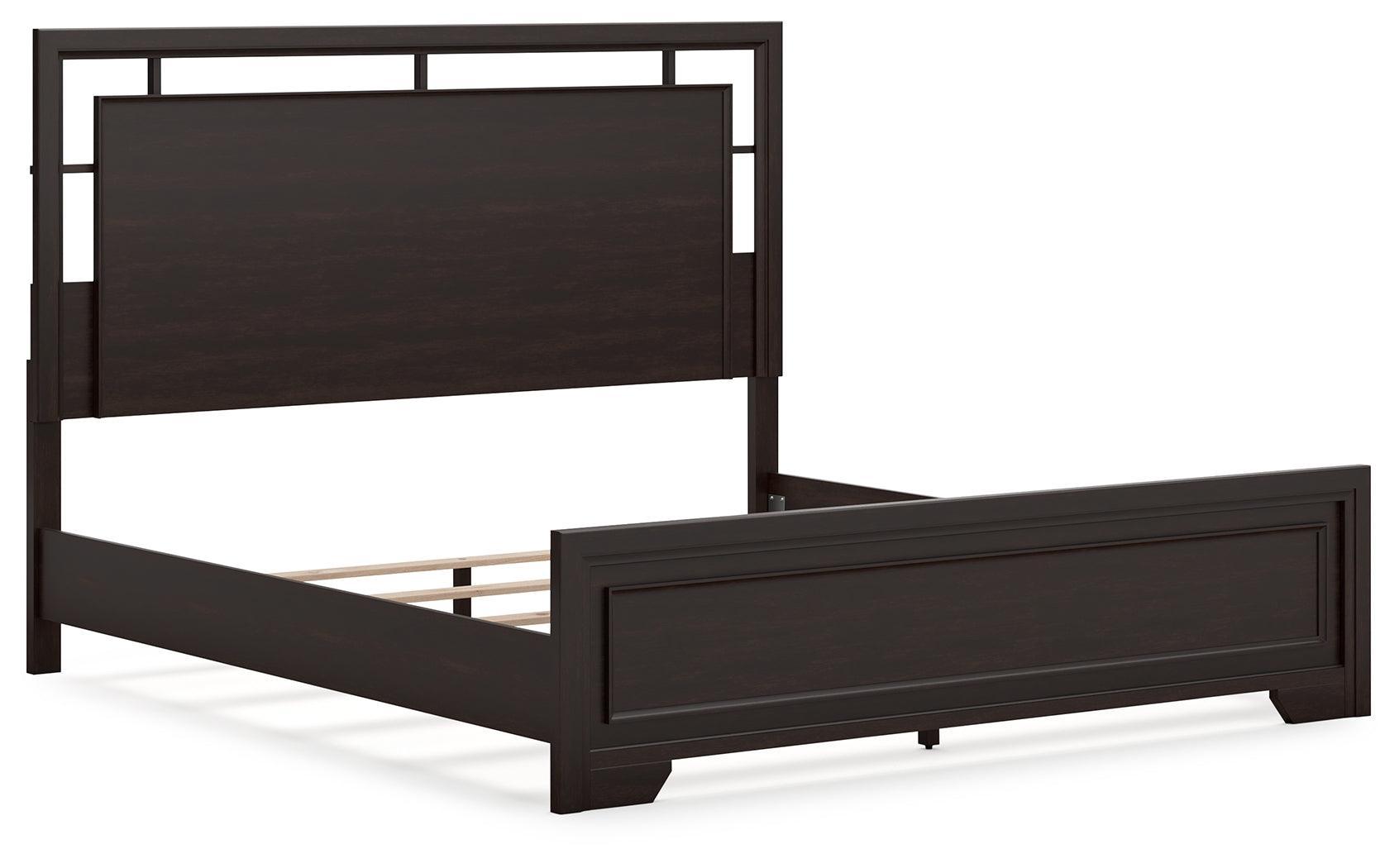 Covetown Dark Brown King Panel Bed - Ella Furniture