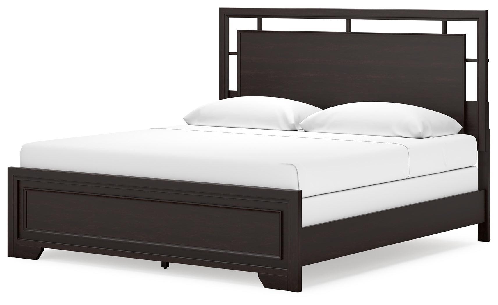 Covetown Dark Brown King Panel Bed - Ella Furniture