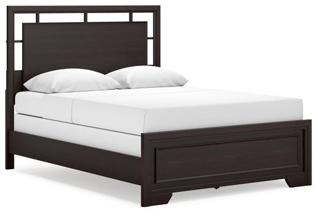 Covetown Dark Brown Queen Panel Bed - Ella Furniture