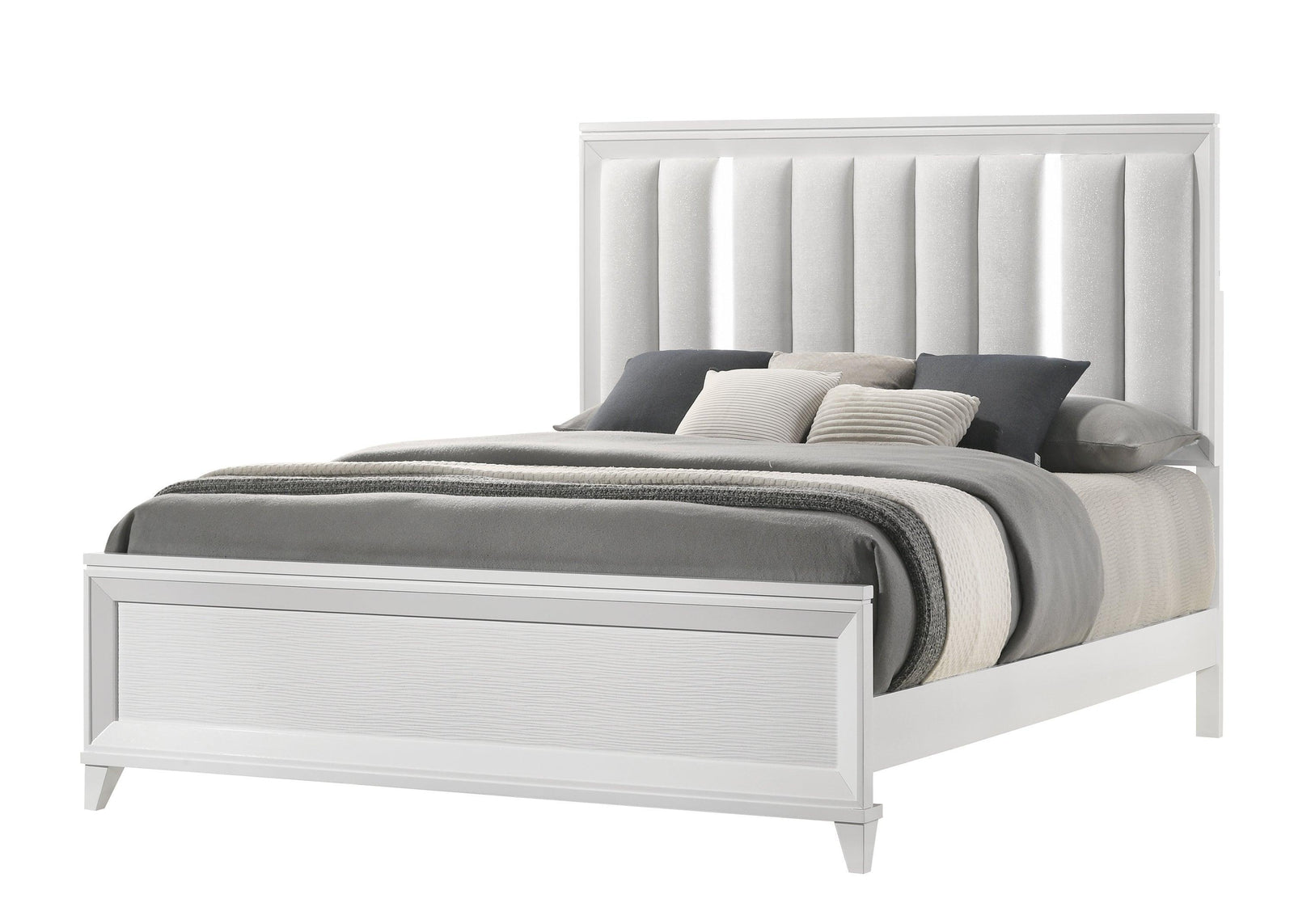 Cressida White Modern Contemporary Solid Wood Velvet Upholstered King Bed - Ella Furniture