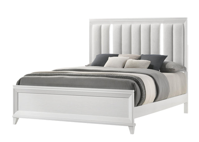 Cressida White Modern Contemporary Solid Wood Velvet Upholstered Queen Bed - Ella Furniture