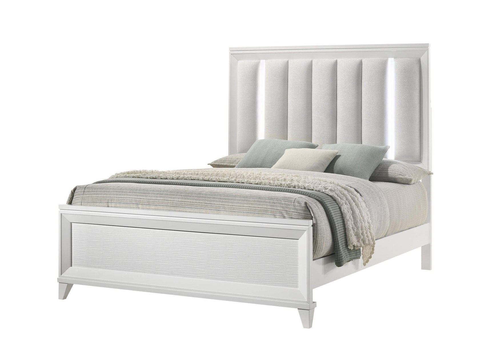 Cressida White Modern Contemporary Solid Wood Velvet Upholstered Queen Bed - Ella Furniture