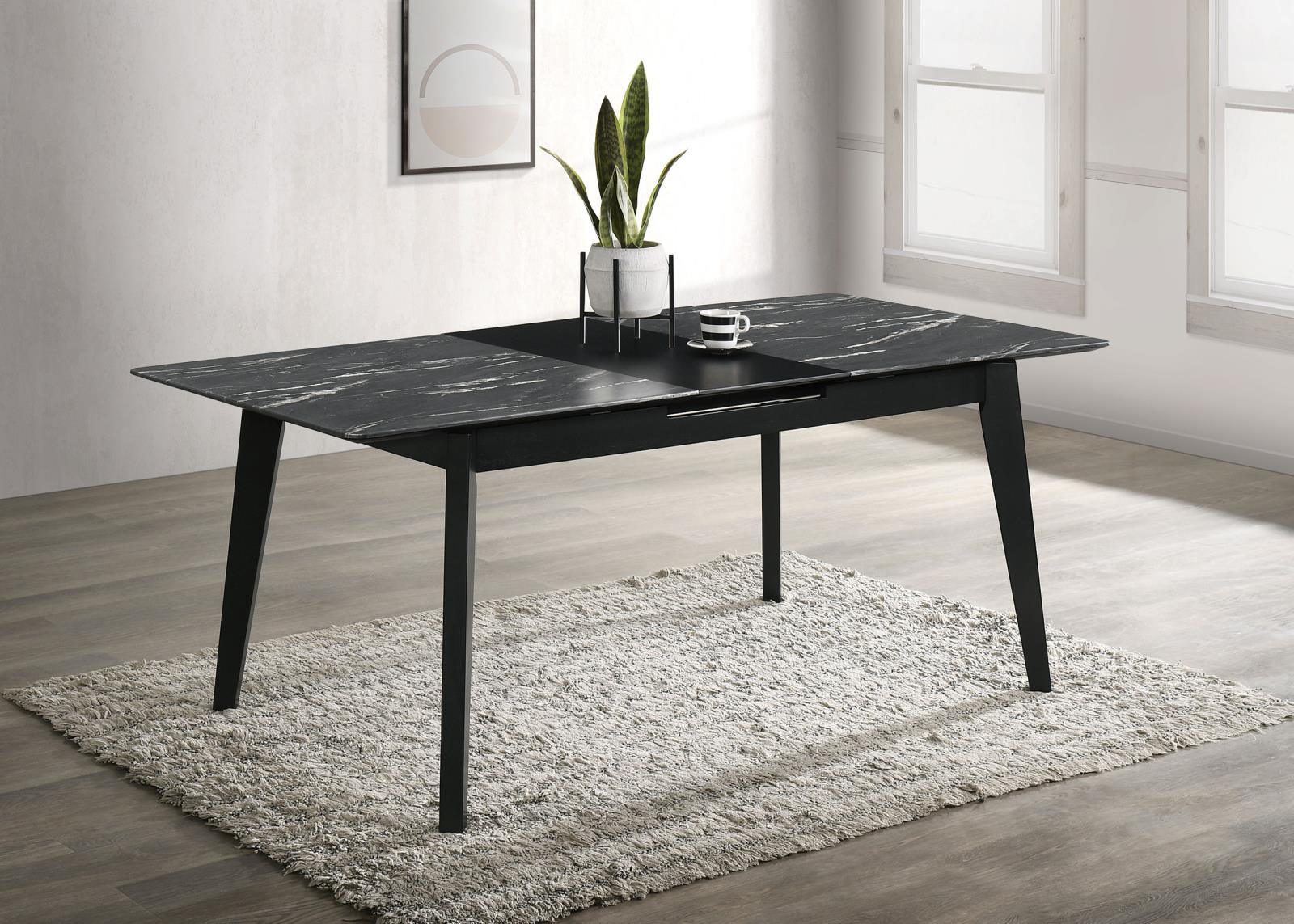 Crestmont Rectangular Dining Table With Faux Marble Top And 16" Self-storing Extension Leaf Grey 121251 - Ella Furniture