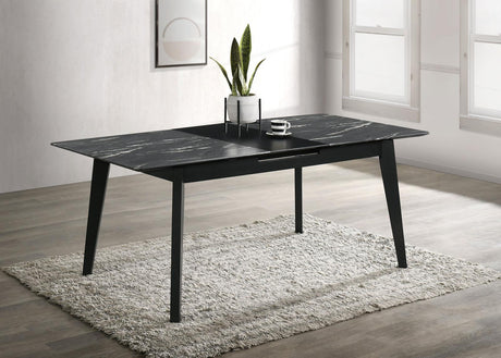 Crestmont Rectangular Dining Table With Faux Marble Top And 16" Self-storing Extension Leaf Grey 121251 - Ella Furniture