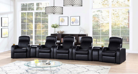 CYRUS THEATER COLLECTION Cyrus Upholstered Home Theater Storage Wedge Console Black 600002 - Ella Furniture