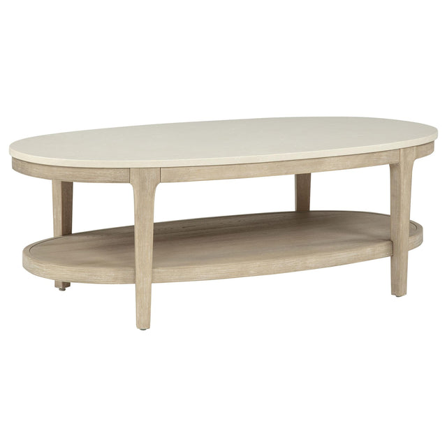 Lucaire Oval Cultured Marble Top Coffee Table Honed Cream and Sandstone — product view