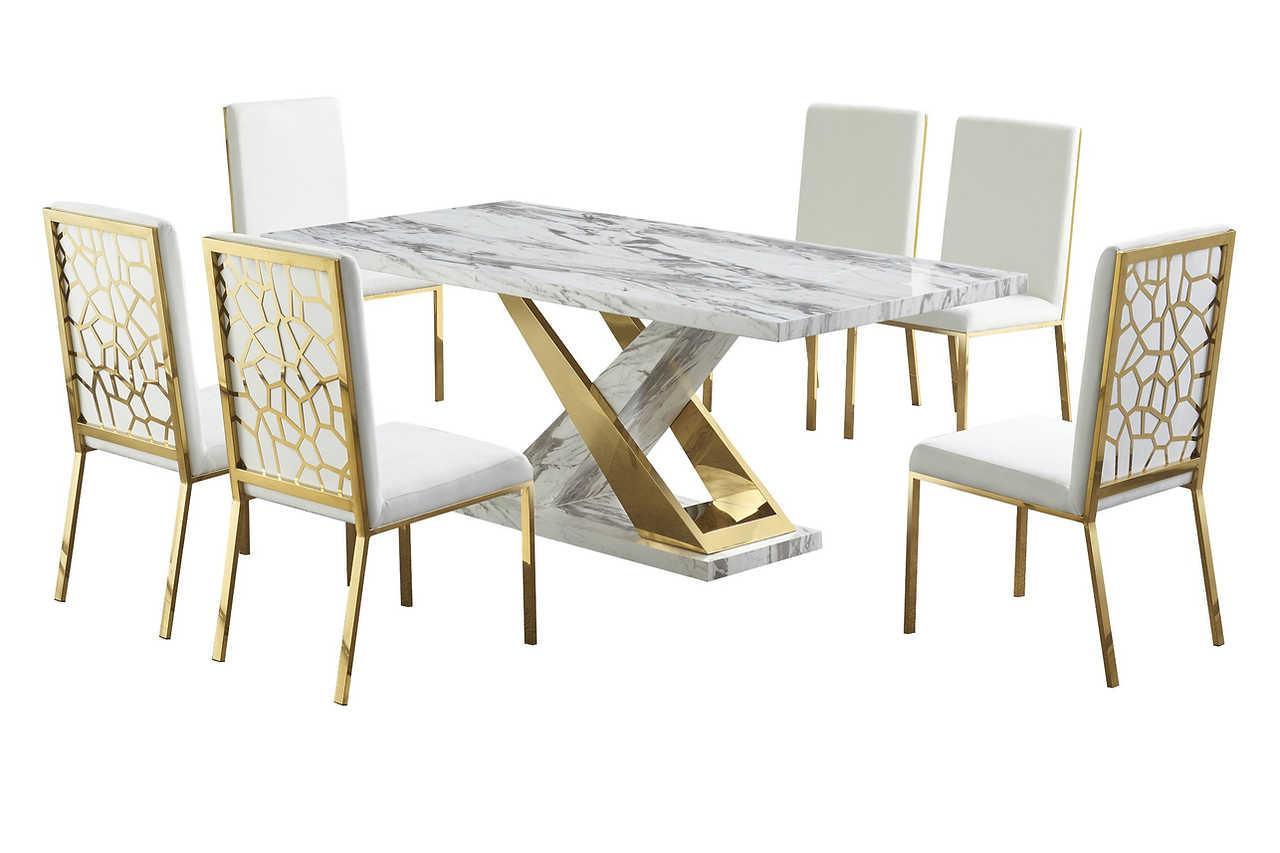 D610 Viva (White/gold) Dining Table - Ella Furniture