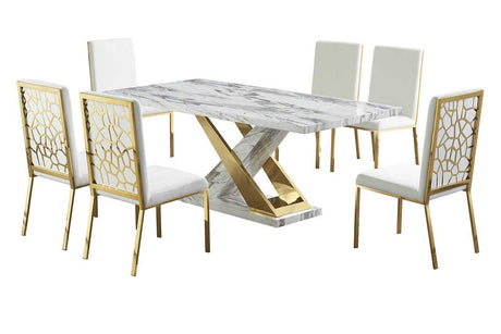 D610 Viva (White/gold) Dining Table - Ella Furniture