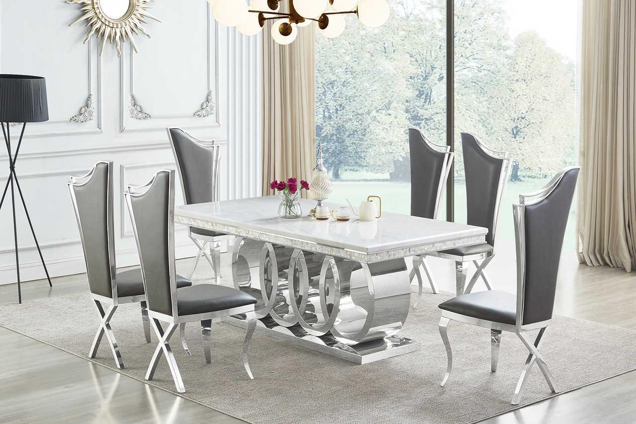 D620 Giovanni (White/chrome) Dining Table - Ella Furniture