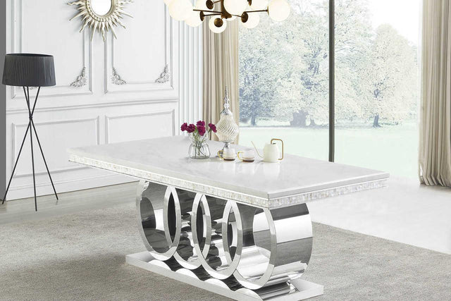 D620 Giovanni (White/chrome) Dining Table - Ella Furniture