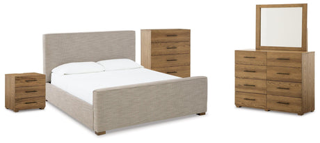 Dakmore Brown Upholstered Panel Bedroom Set - Ella Furniture