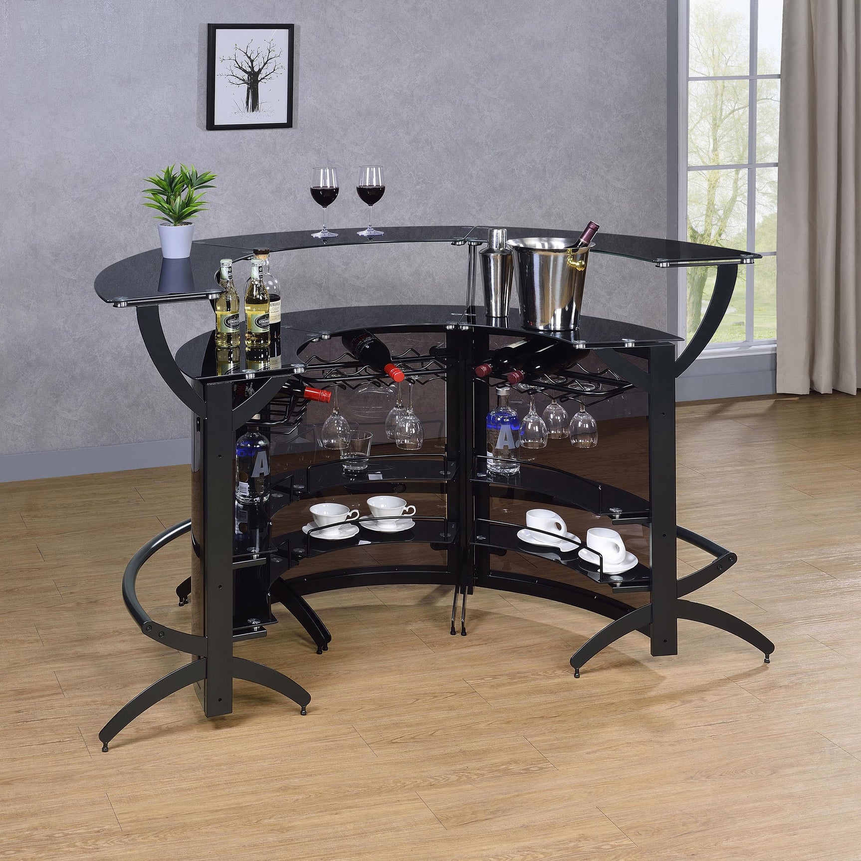 Dallas 3-piece Curved Freestanding Home Bar Cabinet Black 182135-S3 - Ella Furniture