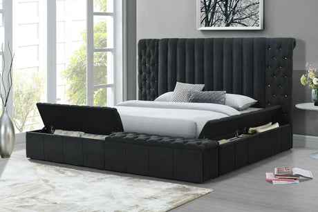 Danbury Charcoal Modern Solid Wood Velvet/Fabric Upholstered Tufted Storage King Bed - Ella Furniture