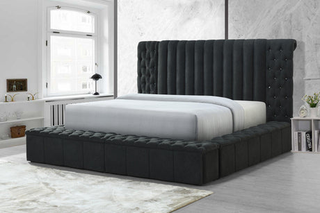 Danbury Charcoal Modern Solid Wood Velvet/Fabric Upholstered Tufted Storage King Bed - Ella Furniture