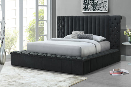 Danbury Charcoal Modern Solid Wood Velvet/Fabric Upholstered Tufted Storage Queen Bed - Ella Furniture