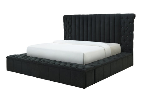Danbury Charcoal Modern Solid Wood Velvet/Fabric Upholstered Tufted Storage Queen Bed - Ella Furniture