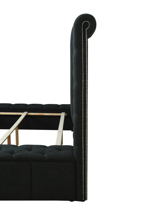 Danbury Charcoal Modern Solid Wood Velvet/Fabric Upholstered Tufted Storage Queen Bed - Ella Furniture