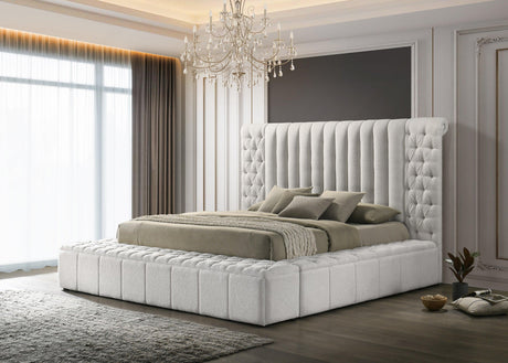 Danbury White Modern Solid Wood Velvet/Fabric Upholstered Tufted Storage King Bed - Ella Furniture