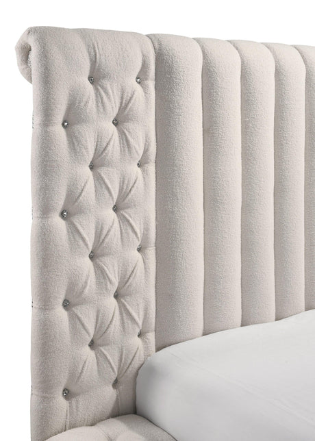Danbury White Modern Solid Wood Velvet/Fabric Upholstered Tufted Storage King Bed - Ella Furniture