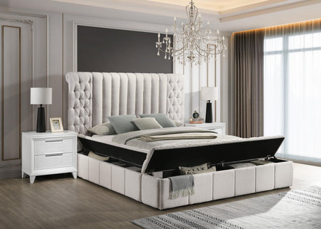 Danbury White Modern Solid Wood Velvet/Fabric Upholstered Tufted Storage Queen Bed - Ella Furniture