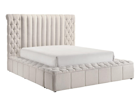Danbury White Modern Solid Wood Velvet/Fabric Upholstered Tufted Storage Queen Bed - Ella Furniture