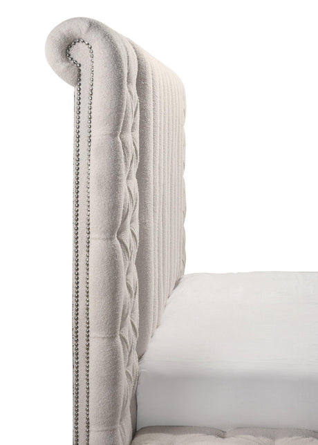 Danbury White Modern Solid Wood Velvet/Fabric Upholstered Tufted Storage Queen Bed - Ella Furniture