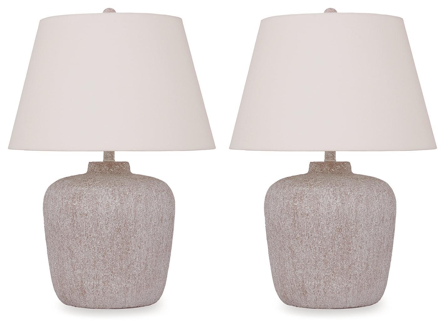 Danry Distressed Cream 2-Piece Table Lamp Set - Ella Furniture