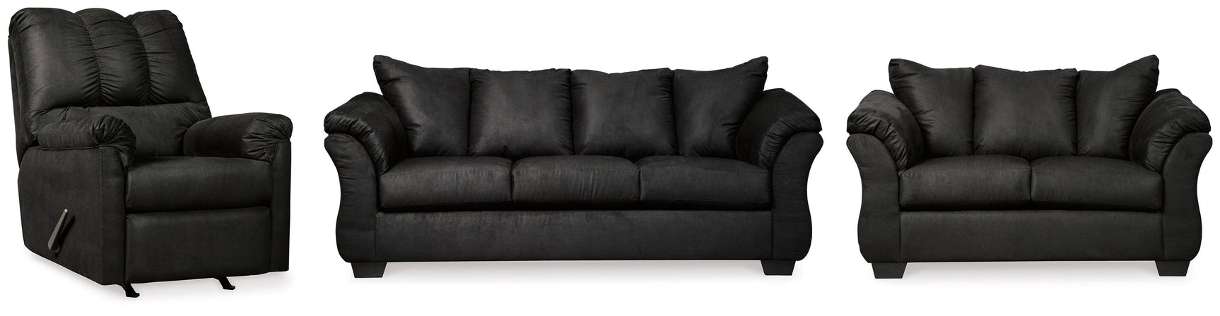 Darcy Black Sofa, Loveseat And Recliner - Ella Furniture