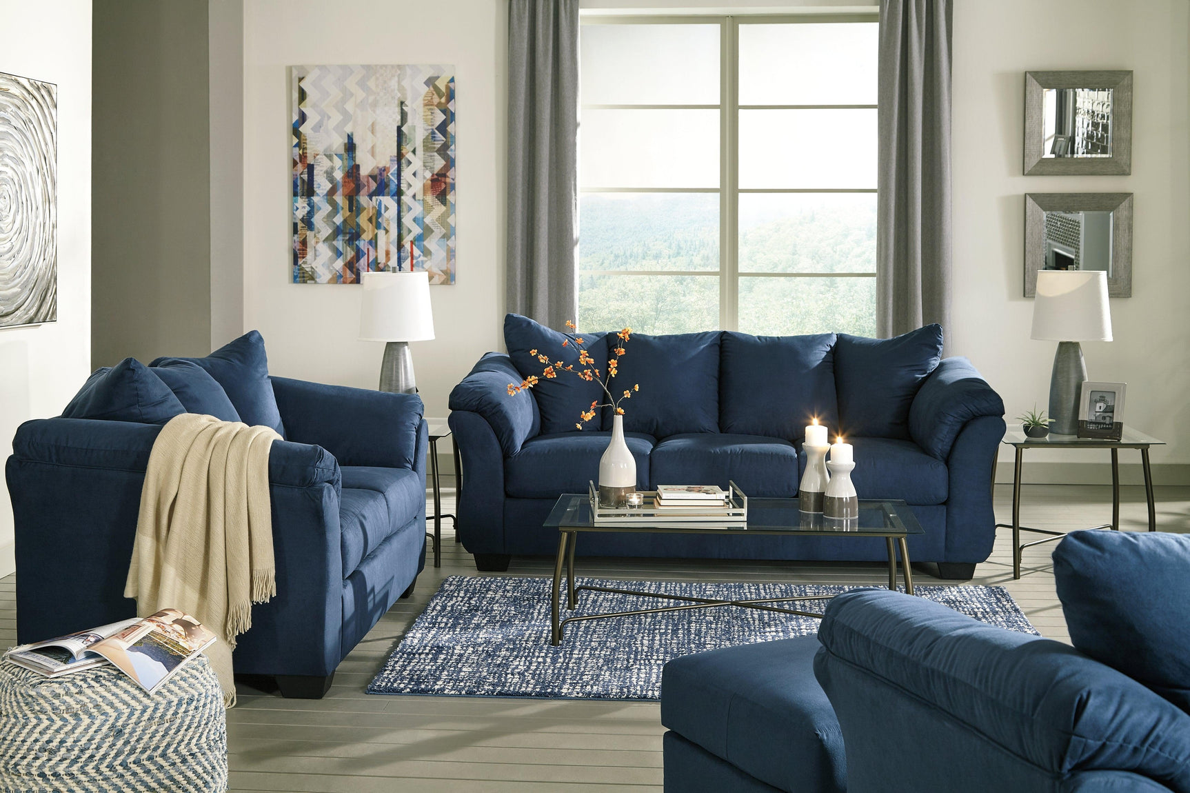 Darcy Blue Sofa, Loveseat, Chair And Ottoman - Ella Furniture