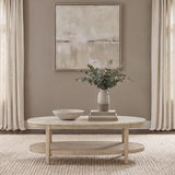 Lucaire Oval Cultured Marble Top Coffee Table Honed Cream and Sandstone — product image 2