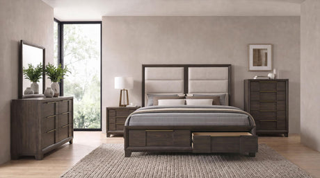 Farre Eastern King Upholstered Storage Platform Bed Dark Brown — product image 13