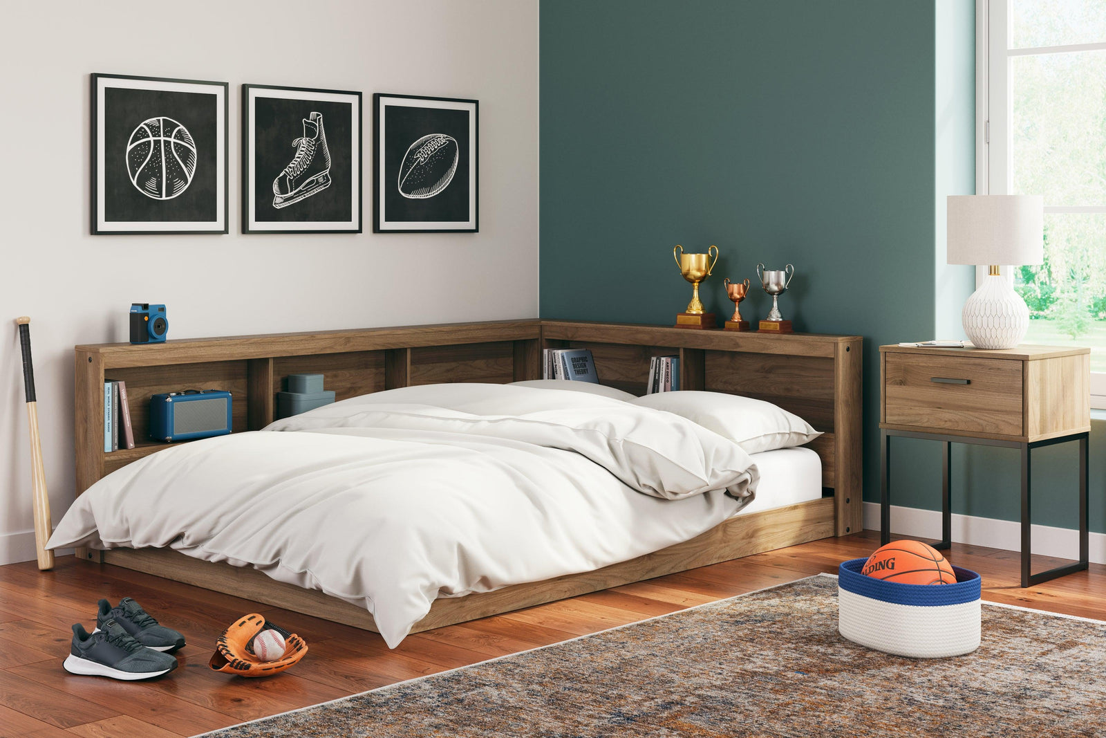 Deanlow Honey Full Bookcase Storage Bed - Ella Furniture