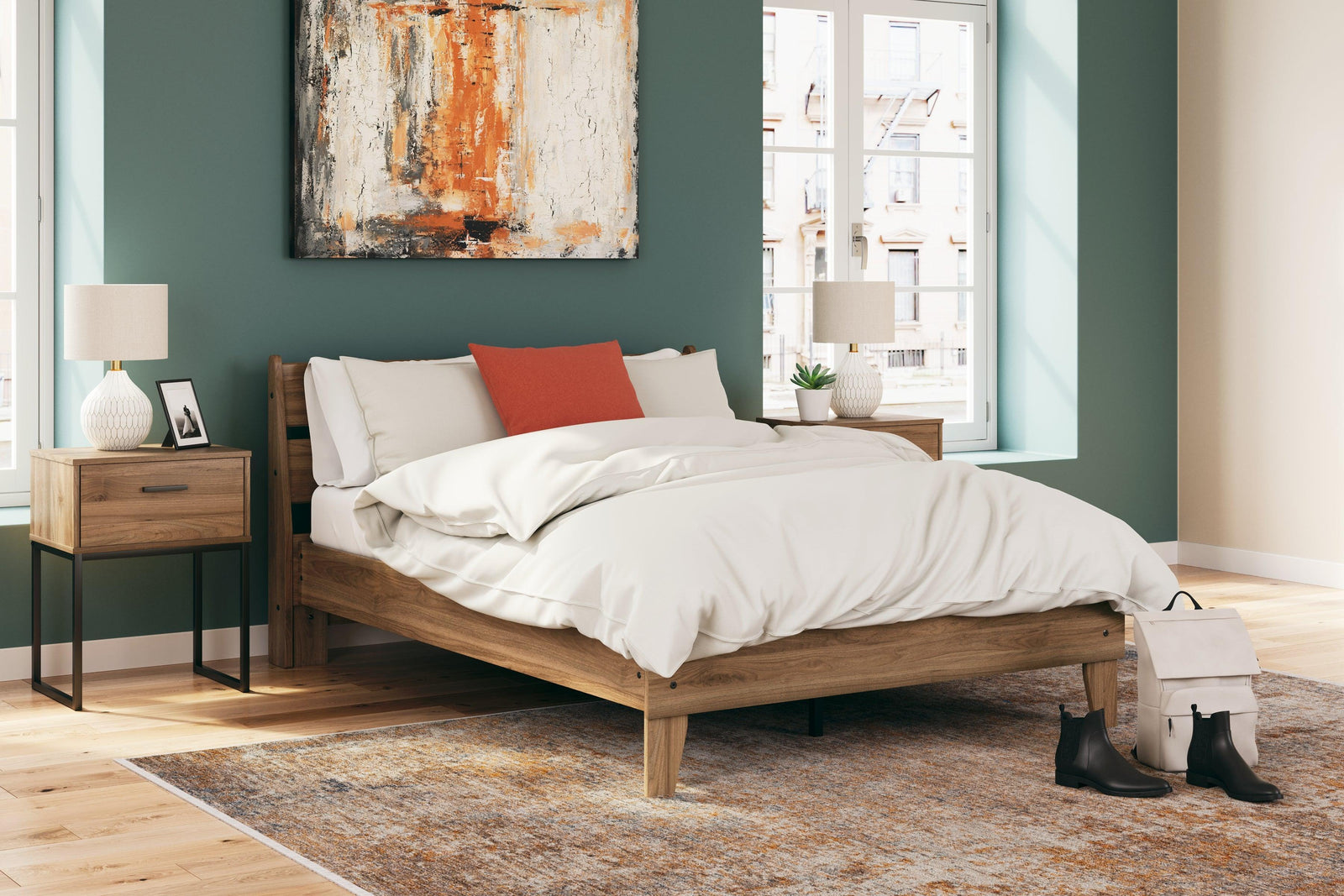 Deanlow Honey Full Platform Panel Bed - Ella Furniture