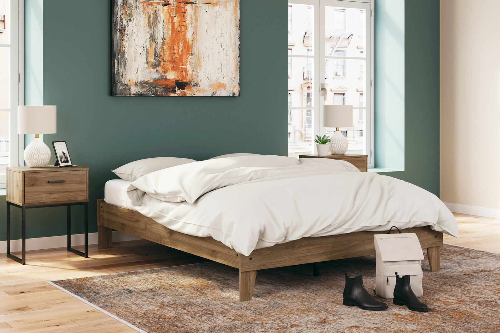 Deanlow Honey Queen Platform Bed - Ella Furniture