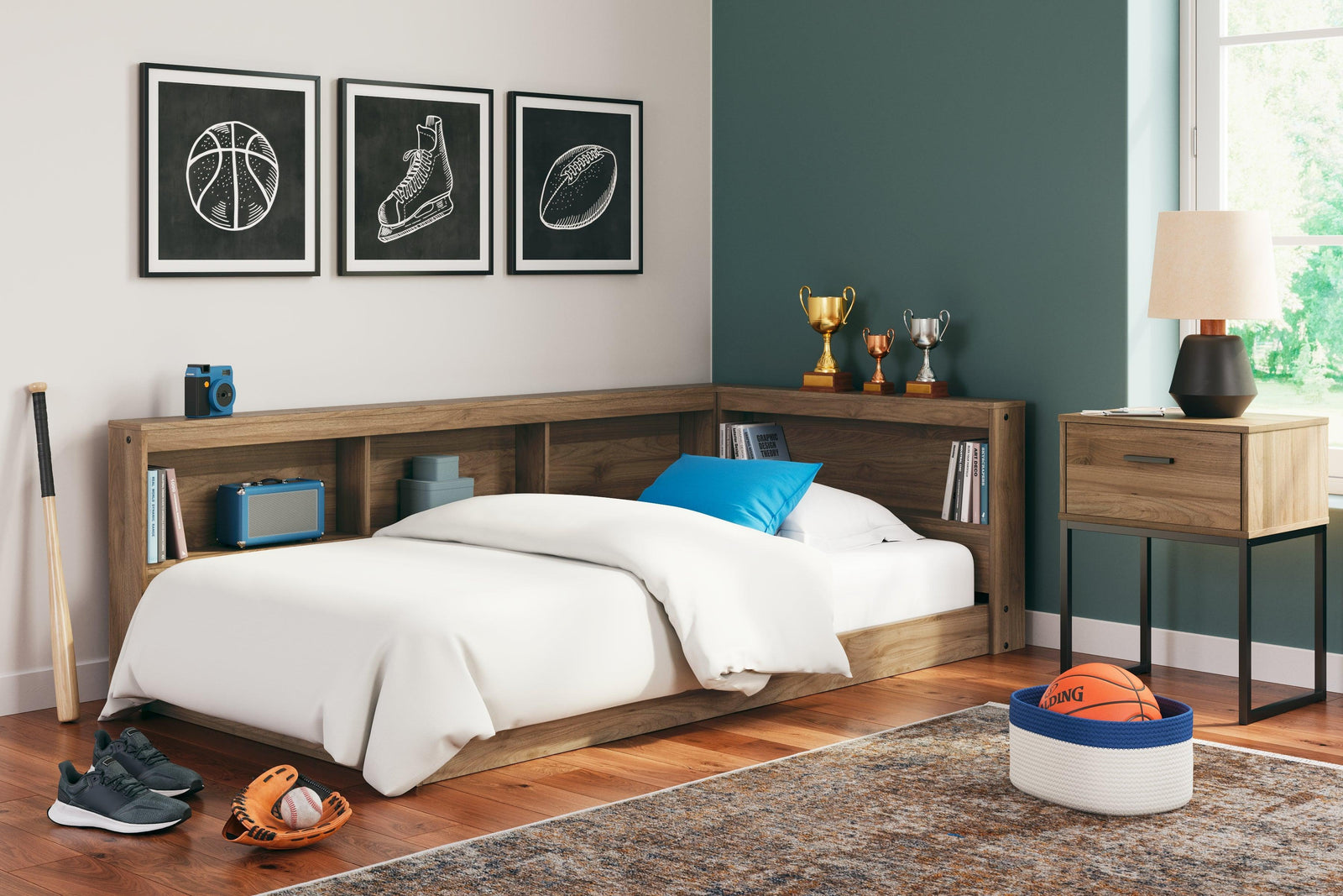Deanlow Honey Twin Bookcase Storage Bed - Ella Furniture