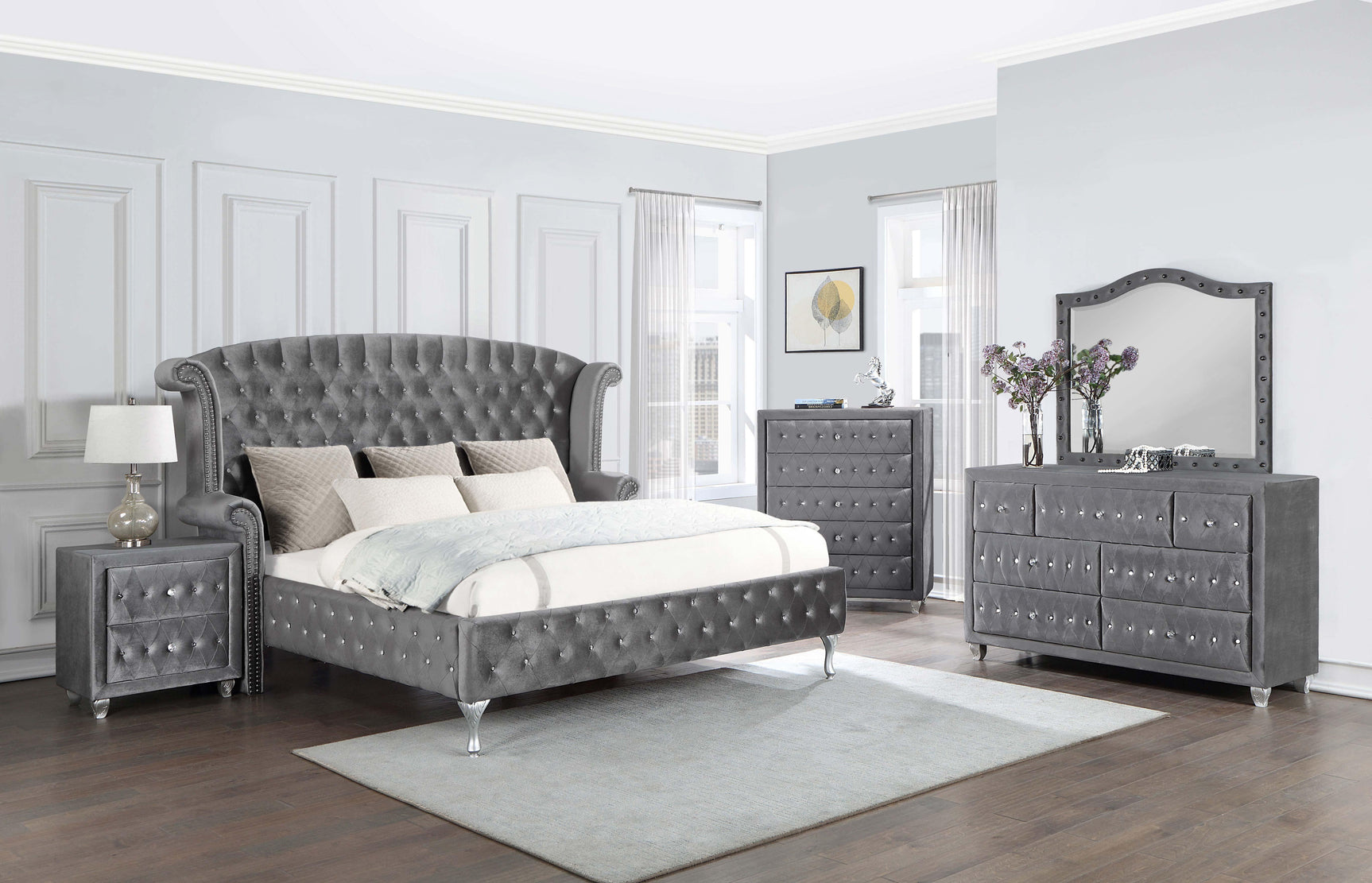 Deanna Grey Tufted Upholstered Bedroom Set - Ella Furniture