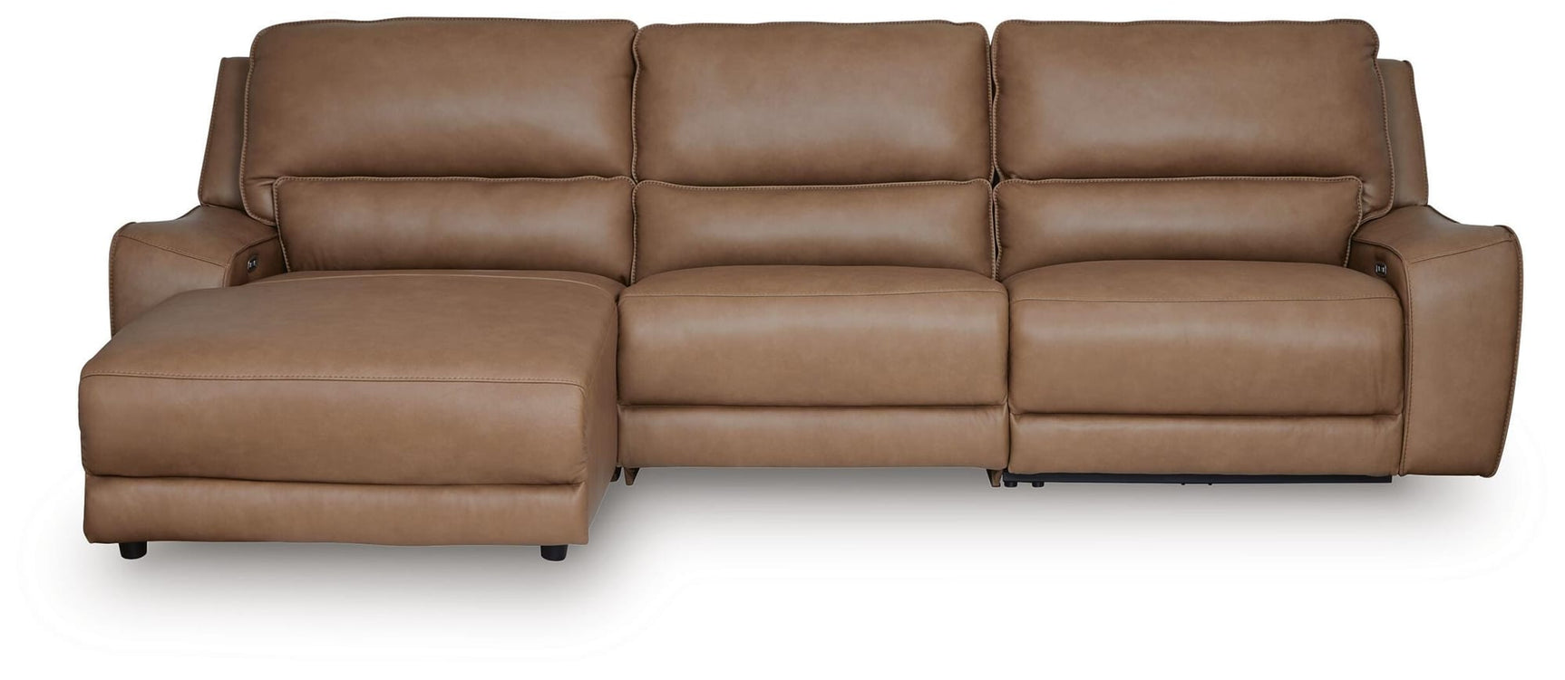 DeepWakes Caramel Leather 3-Piece Reclining Sofa Chaise view 3