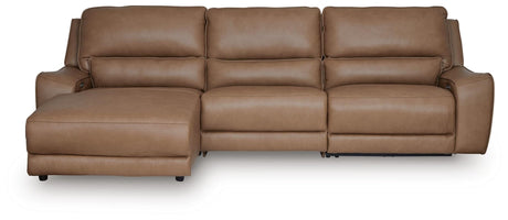 DeepWakes Caramel Leather 3-Piece Reclining Sofa Chaise view 3