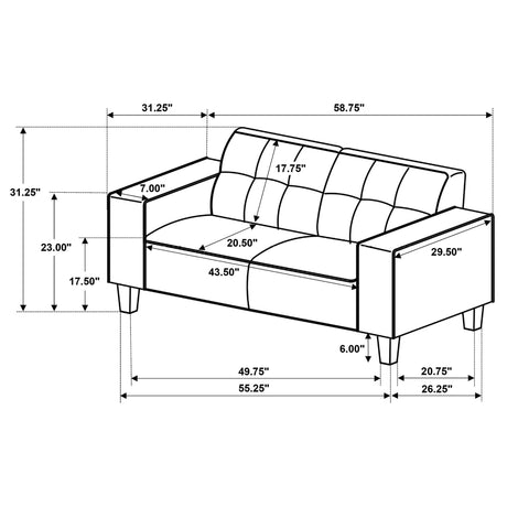 Deerhurst Upholstered Track Arm Tufted Loveseat Beige 509648 - Ella Furniture