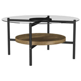 Delfin Round Glass Top Coffee Table Black and Brown 721618 - Ella Furniture