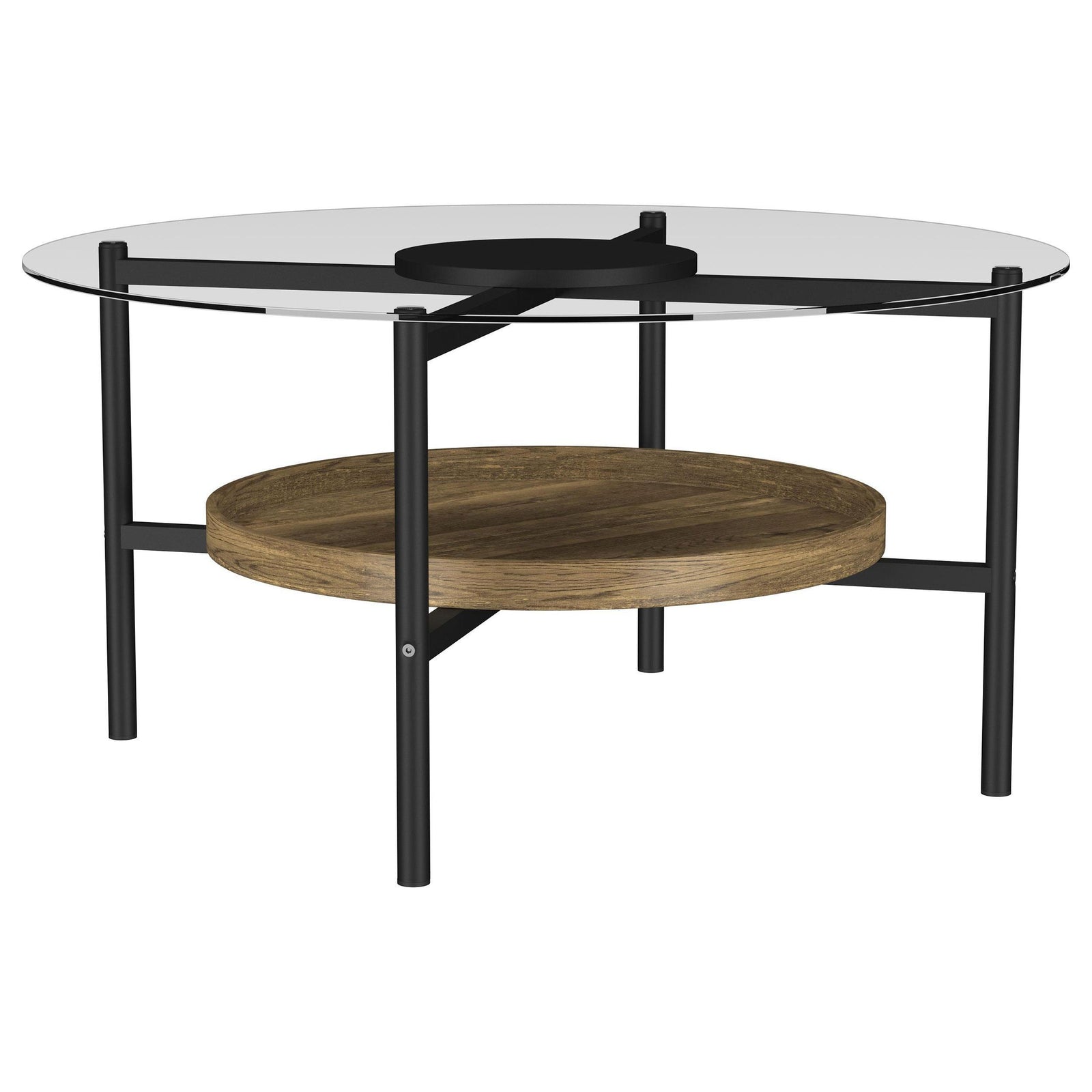 Delfin Round Glass Top Coffee Table Black and Brown 721618 - Ella Furniture