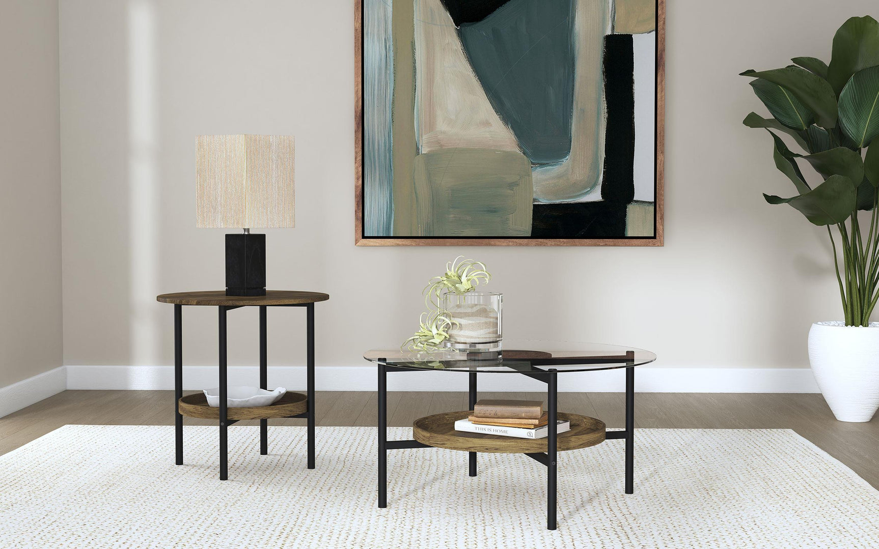 Delfin Round Glass Top Coffee Table Black and Brown 721618 - Ella Furniture