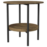 Delfin Round Glass Top Side End Table Black and Brown 721617 - Ella Furniture