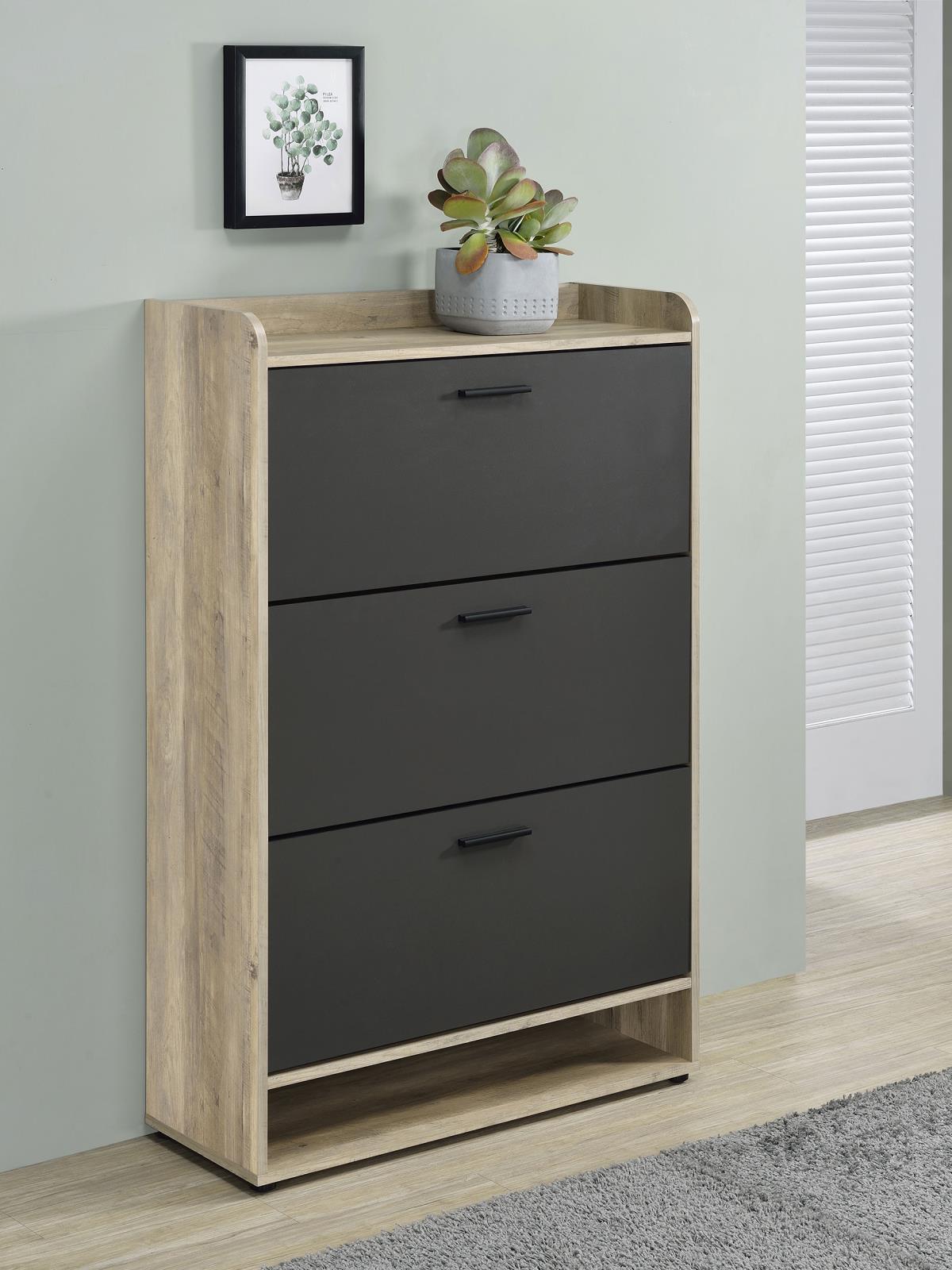 Denia 3-Tier Shoe Storage Cabinet Antique Pine And Grey 950404 - Ella Furniture
