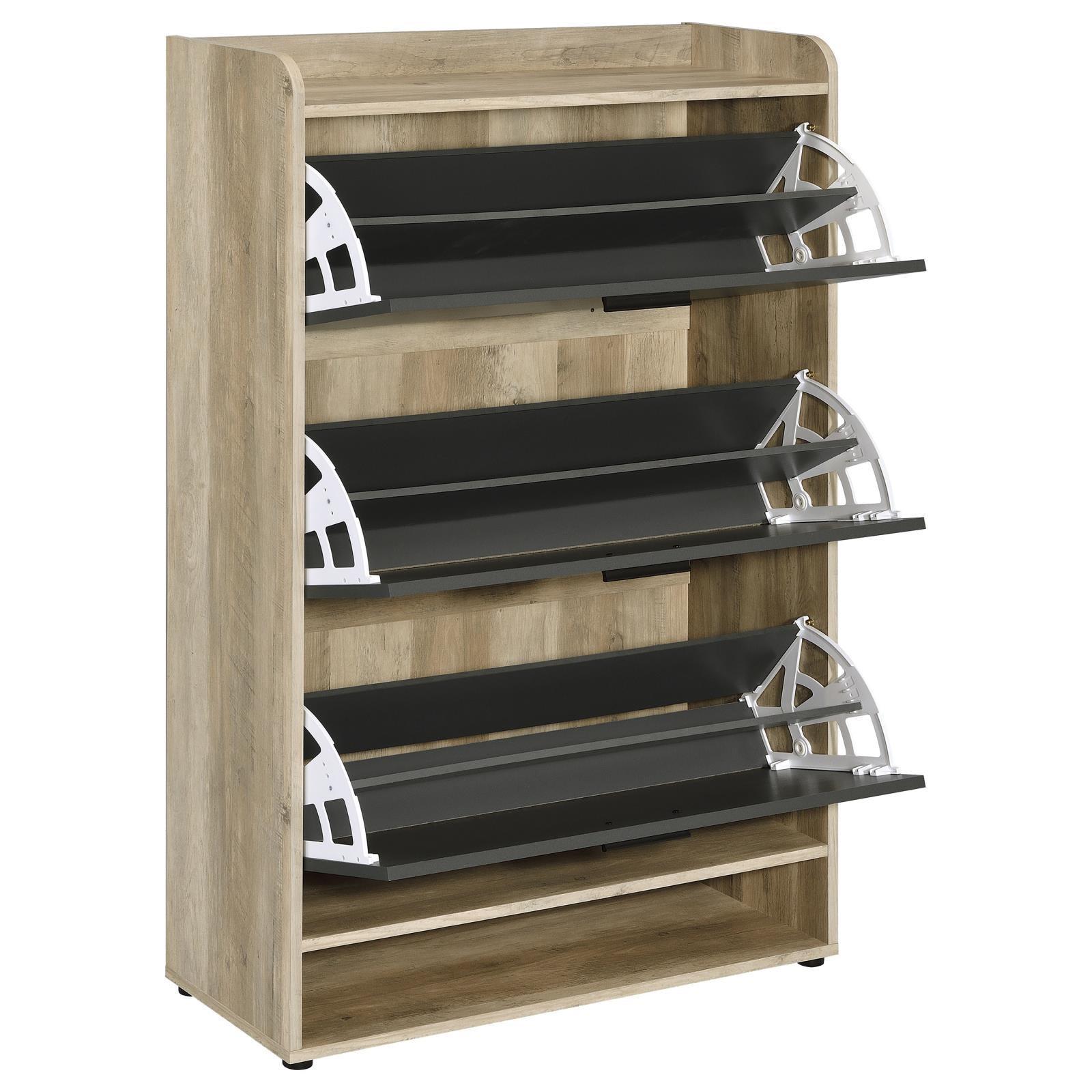 Denia 3-Tier Shoe Storage Cabinet Antique Pine And Grey 950404 - Ella Furniture