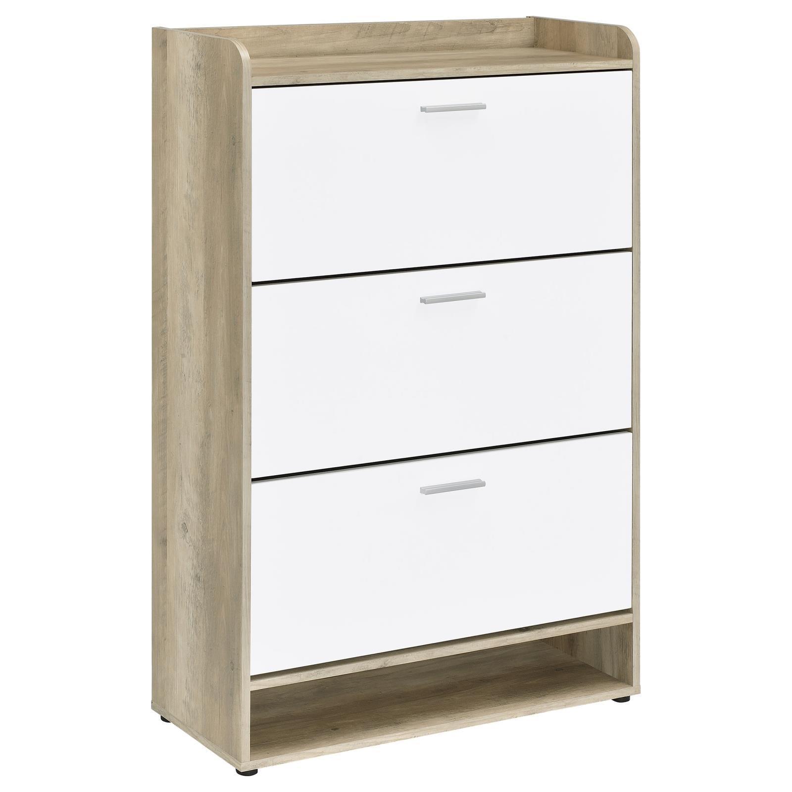 Denia 3-Tier Shoe Storage Cabinet Antique Pine And White 950403 - Ella Furniture