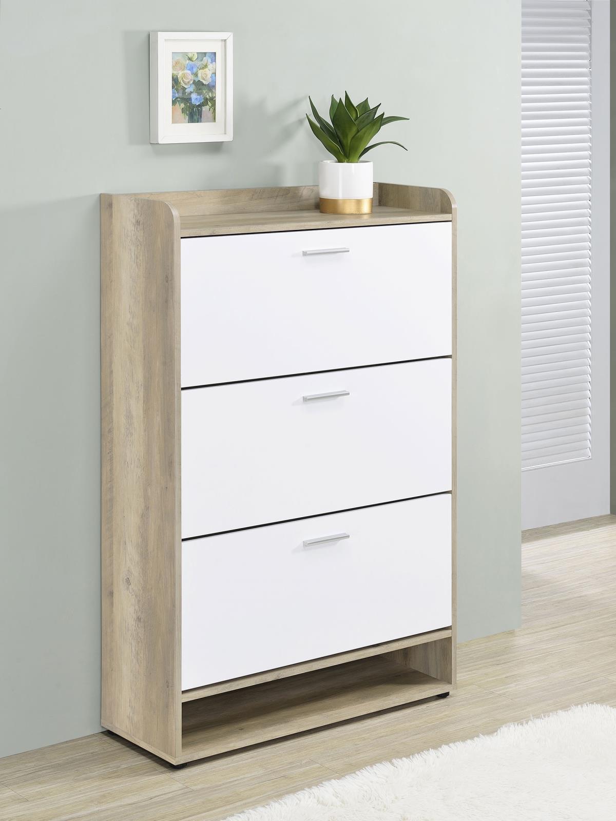 Denia 3-Tier Shoe Storage Cabinet Antique Pine And White 950403 - Ella Furniture