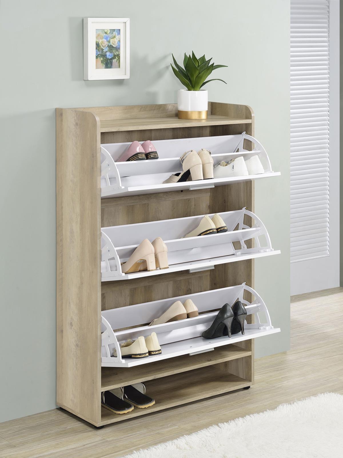 Denia 3-Tier Shoe Storage Cabinet Antique Pine And White 950403 - Ella Furniture
