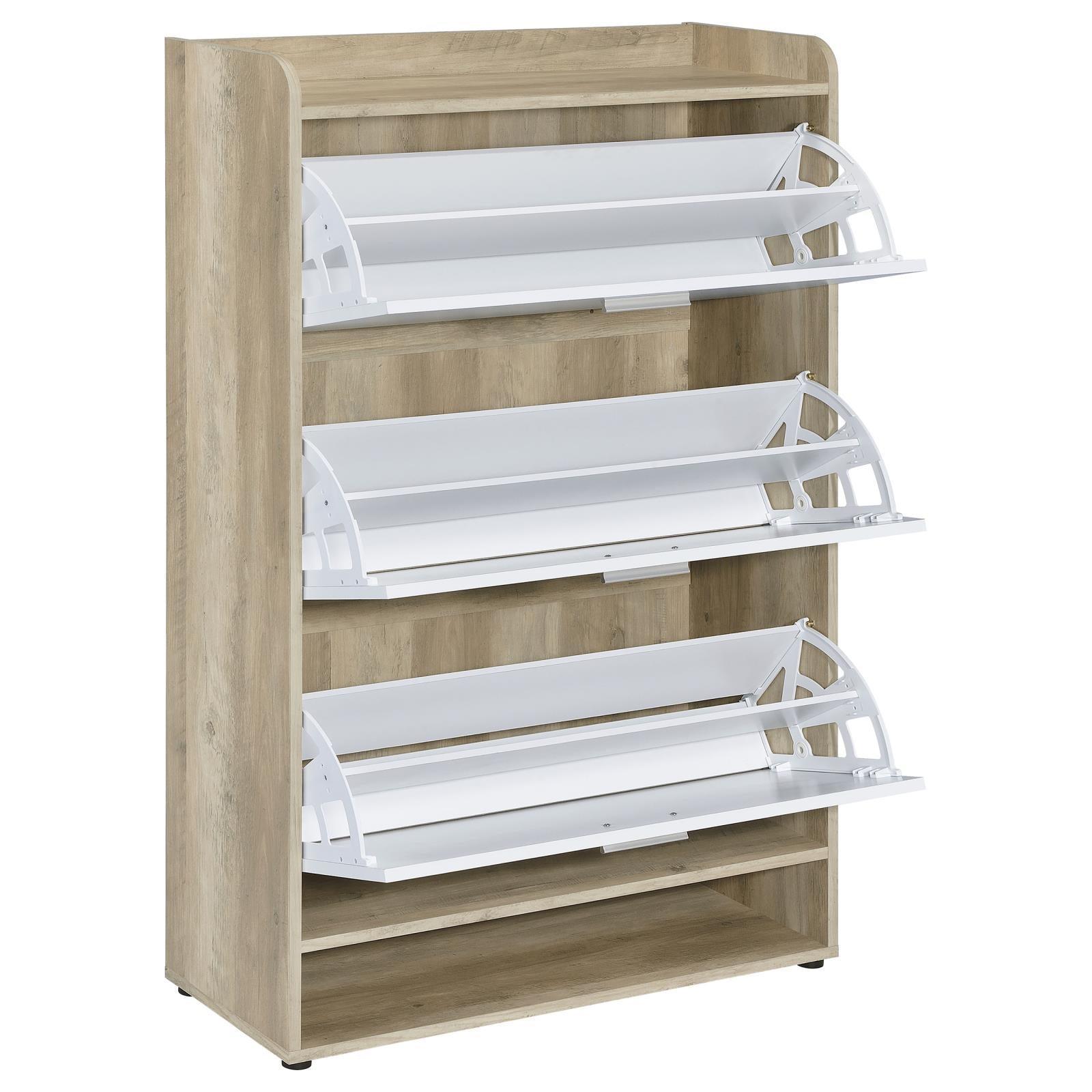 Denia 3-Tier Shoe Storage Cabinet Antique Pine And White 950403 - Ella Furniture