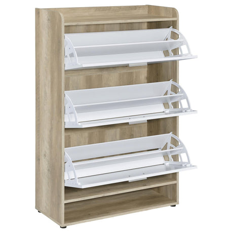 Denia 3-Tier Shoe Storage Cabinet Antique Pine And White 950403 - Ella Furniture